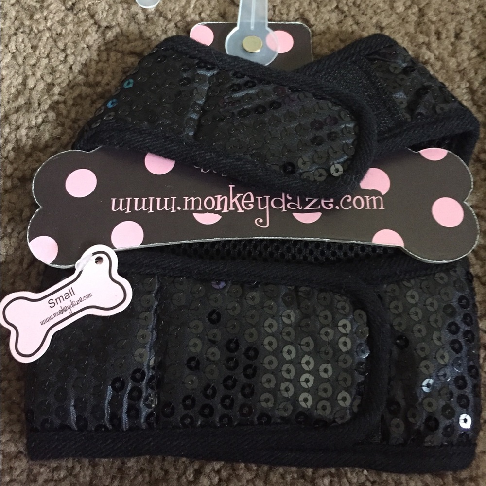 Sequin black skull dog harness leash Small velcro - Picture 2 of 2